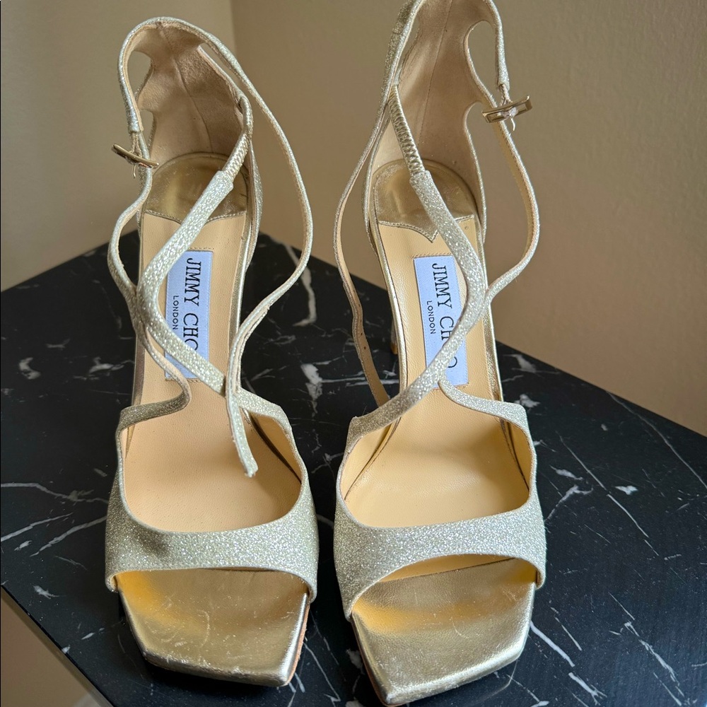 Jimmy Choo women's azia 95 strappy high heel sandals in platinum ice size 36 1/2